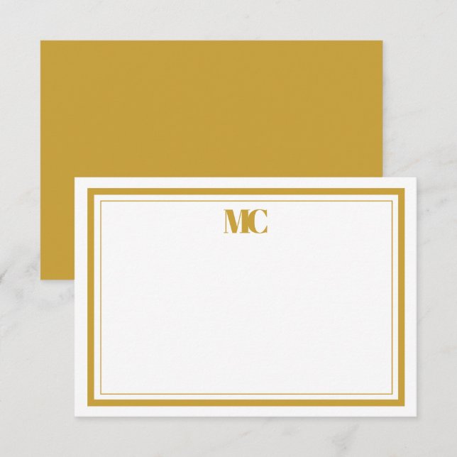 White Gold Modern Minimalist Monogram Two Borders Invitation (Front/Back)
