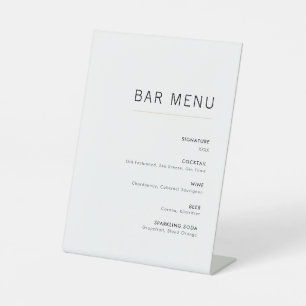 White & Gold Modern Minimalist Wedding Bar Menu Pedestal Sign