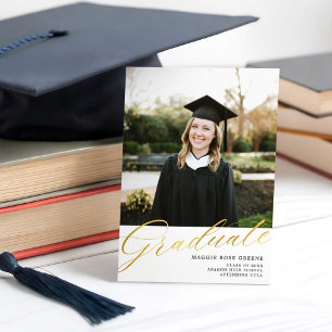 White Gold Modern Script Graduation Photo Announcement