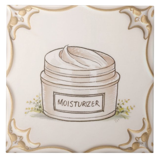 White & Gold Moisturizer Container Funny Bathroom Tile (Front)