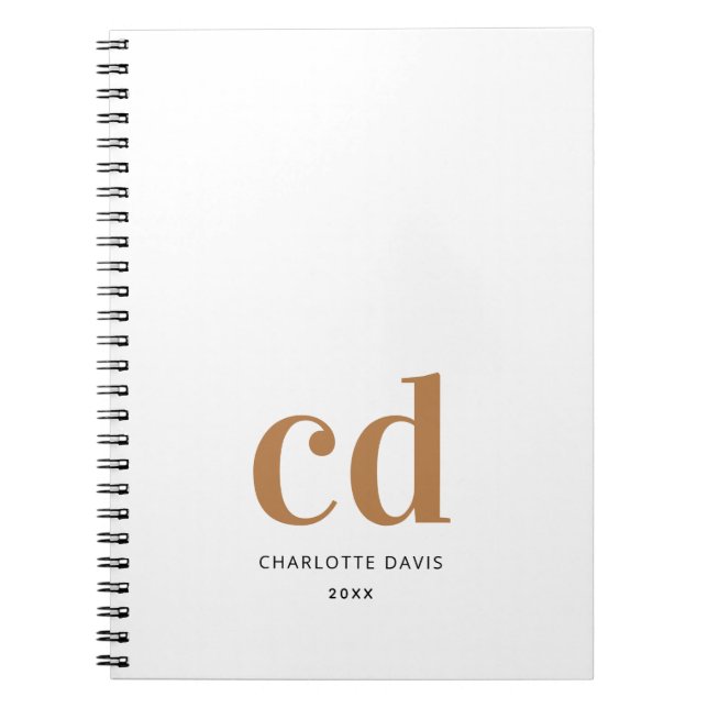 White gold monogram initials elegant minimalist notebook (Front)