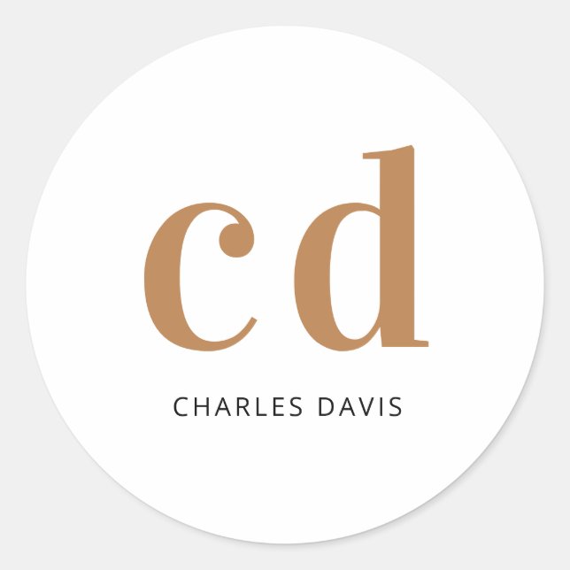White gold monogram initials minimalist modern classic round sticker (Front)