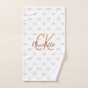 White gold monogram initials name script elegant hand towel