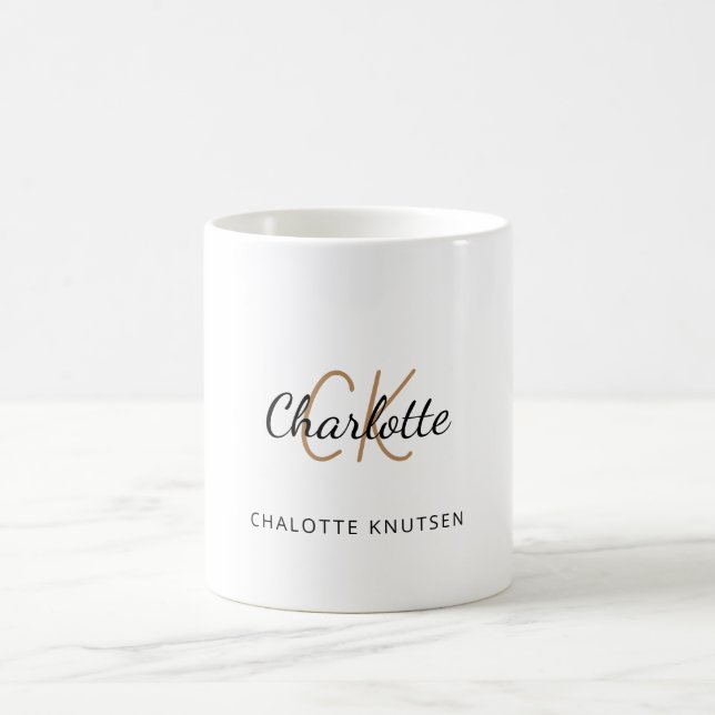 White gold monogram initials script elegant  coffee mug (Center)