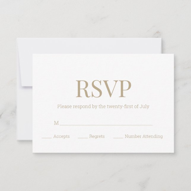 White Gold Monogram Modern Wedding RSVP Card (Front)