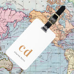 White gold monogram name initials  modern luggage tag<br><div class="desc">A classic chic white background. Personalize and add your monogram initials written with golden block letters and your name in black and golden. Modern,  trendy and simple. 
Back: add your contact information.</div>