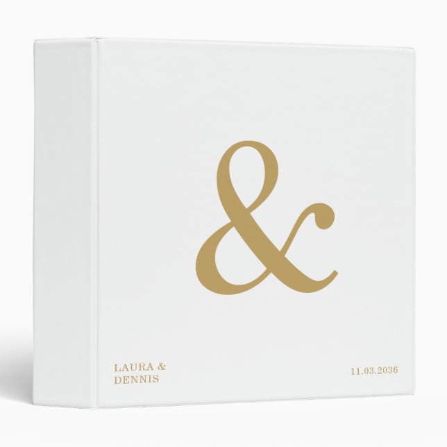 White Gold Monogram Personalized Wedding Album Binder (Front/Spine)