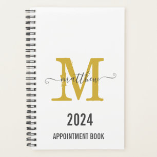 White & Gold Monogram Script Appointment Book  Planner