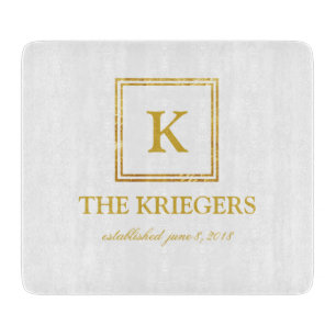 White Gold Monogram Wedding Cutting Board