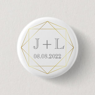 White Gold Monogram Wedding Favour Save the Date 1 Inch Round Button