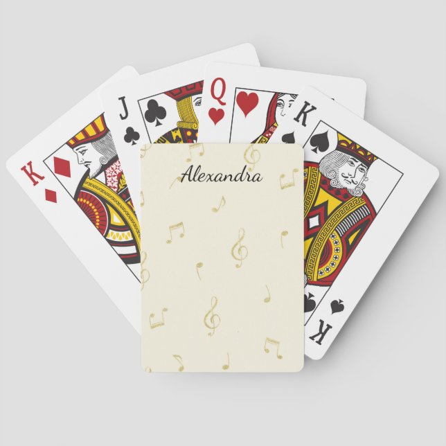 White Gold Music Notes   Playing Cards (Back)