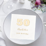 White gold name elegant birthday party foil napkins<br><div class="desc">Personalize and add your name,  and age.  Real gold foil text.  White background.</div>