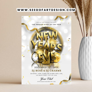 White & Gold New Year's Eve Club Party  Flyer