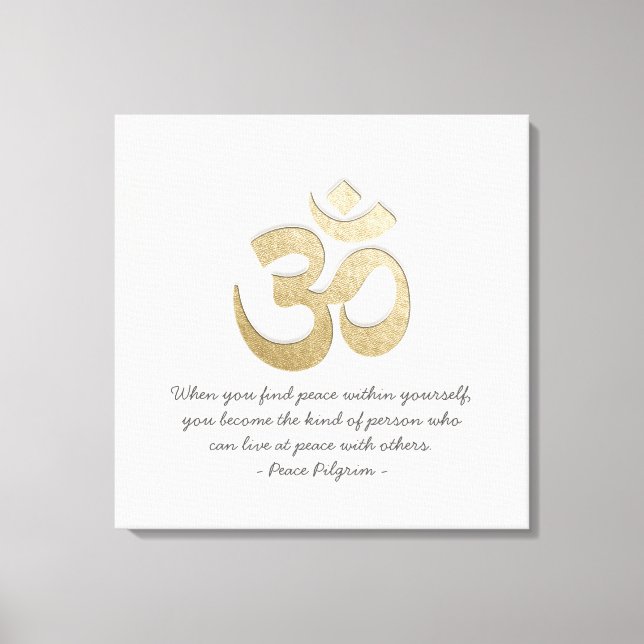 White & Gold OM Symbol YOGA Meditation Instructor Canvas Print (Front)