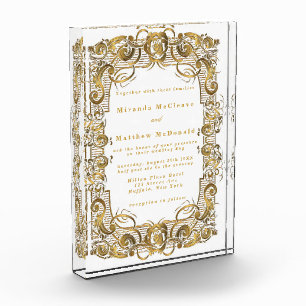 White Gold Ornament Keepsake Wedding Invite Photo Block