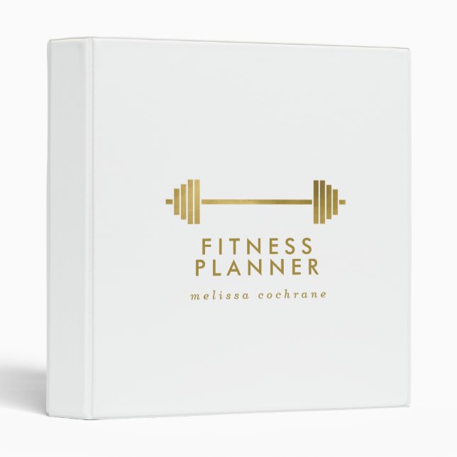 White & Gold Personalized Fitness Planner Binder (Front/Spine)