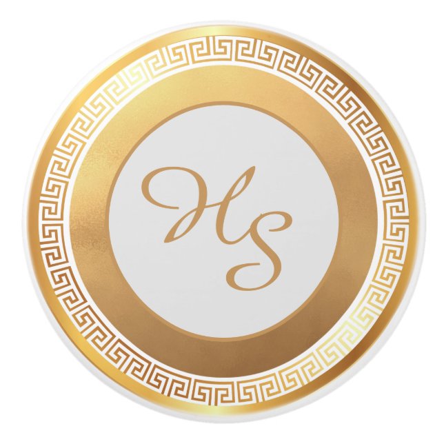 White Gold Personalized Monogram Ceramic Knob (Front)