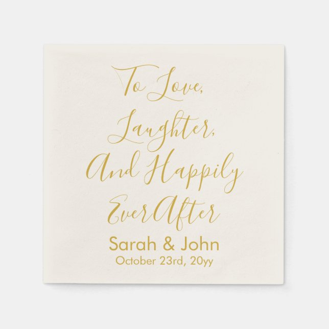White Gold Personalized Script Wedding Reception  Napkin (Front)
