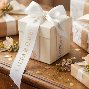 White Gold Personalized Wedding Gift Ribbon Satin Ribbon