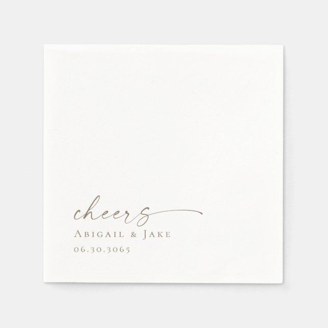 White & Gold Personalized Wedding Napkins  (Front)