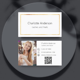 White gold photo elegant QR code Business Card