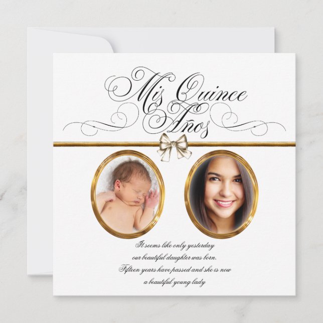 White Gold Photo Quinceanera Invitations (Front)
