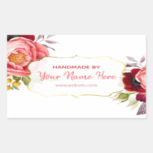 White Gold Pink Floral Watercolor Handmade Sticker