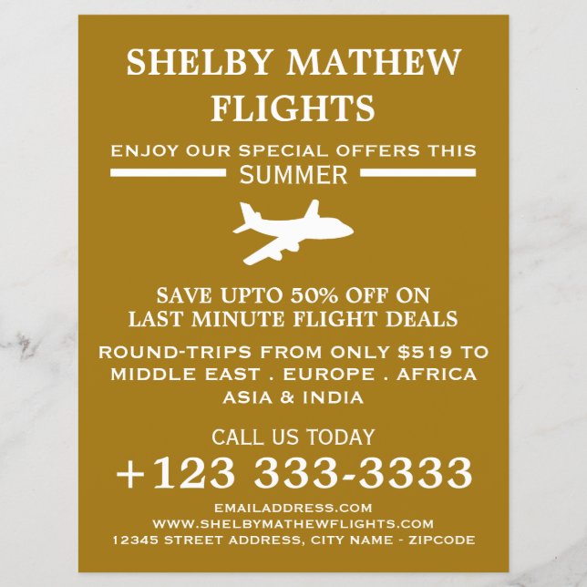 White & Gold Plane Icon, Airline Advertising Flyer (Front)