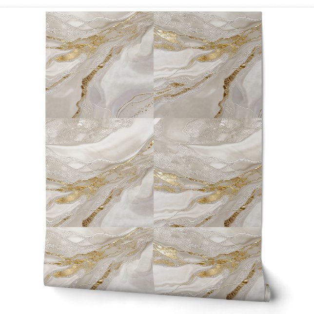 White Gold Plaster Tiles Wallpaper (Unrolling)