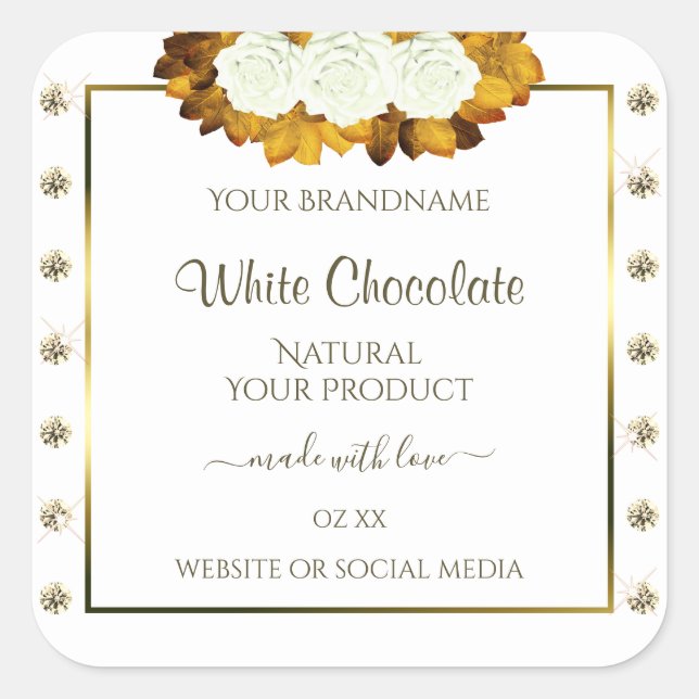 White Gold Product Label Orange Rose Leaves Jewels (Front)