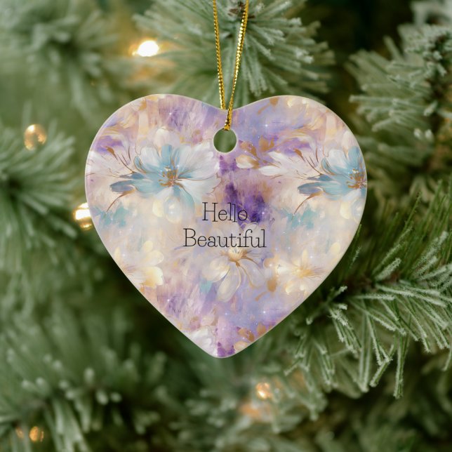 White Gold Purple Blue Floral Ceramic Ornament (Tree)