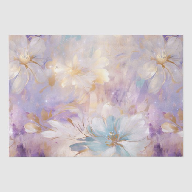 White Gold Purple Blue Floral Tissue Paper (Front)