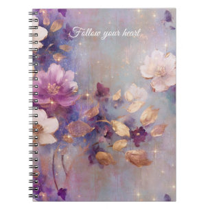 White Gold Purple Floral Notebook