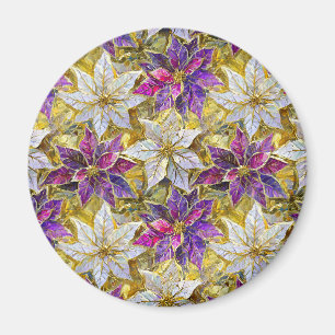 White Gold Purple Pink Christmas Poinsettias Magnet