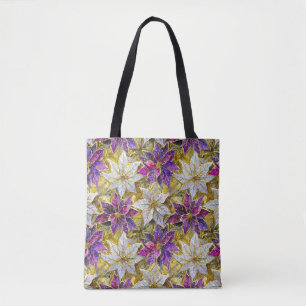 White Gold Purple Pink Christmas Poinsettias Tote Bag