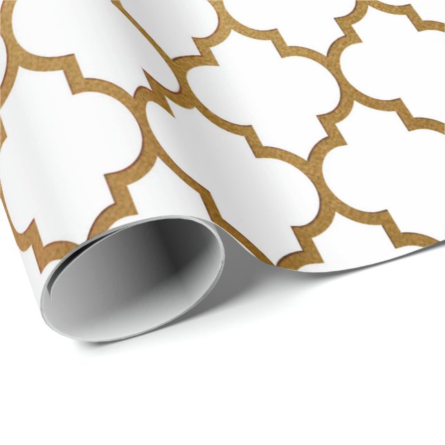 White Gold Quatrefoil Art Deco Net Wrapping Paper (Roll Corner)
