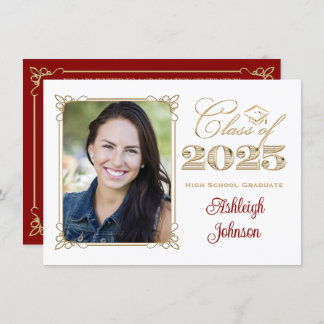 White, Gold, Red 2025 Photo Graduation Invite