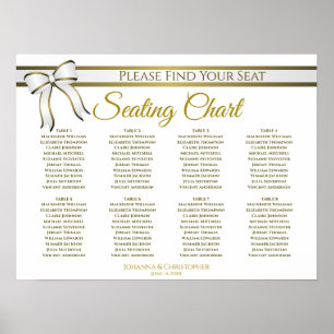 White & Gold Ribbon 8 Table Wedding Seating Chart