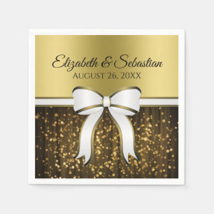 White & Gold Ribbon Wedding Napkins