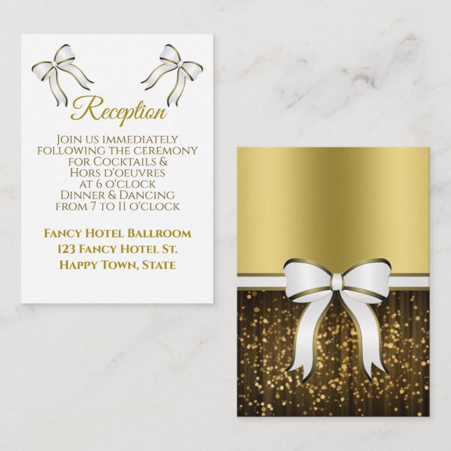 White & Gold Ribbon Wedding Reception Enclosure Card (Front/Back)