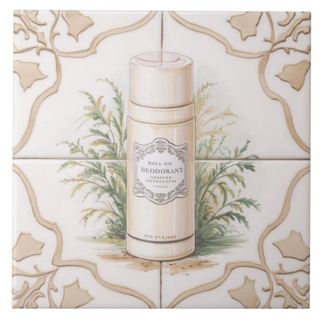 White & Gold Roll on Deodorant Funny Bathroom Tile (Front)