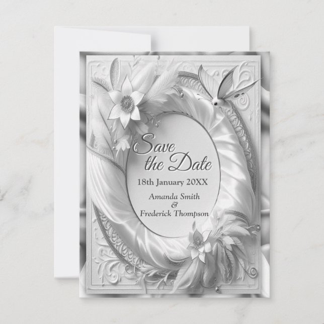 White Gold Roses, Champagne Silk & Butterflies Announcement (Front)