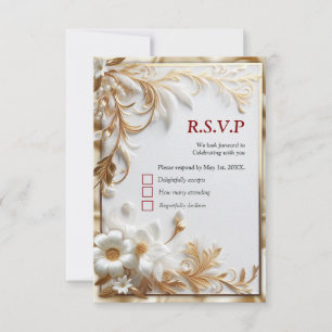 White Gold Roses, Champagne Silk & Butterflies RSVP Card