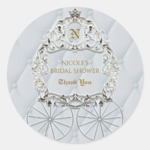 White & Gold Royal Crown Carriage Cinderella Favou Classic Round Sticker