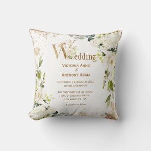 White Gold Rustic Floral Wedding Keepsake Throw Pillow