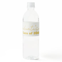 White Gold Script Graduation Water Bottle Label