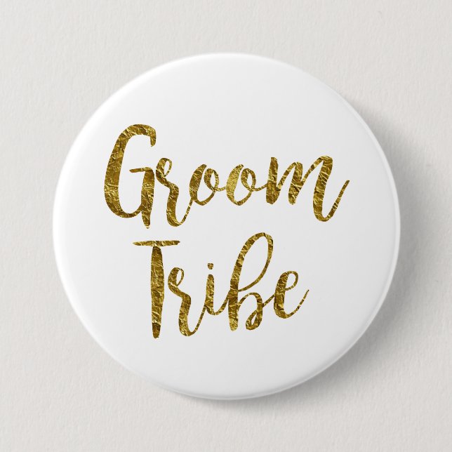 White & Gold Script GroomTribe Button (Front)