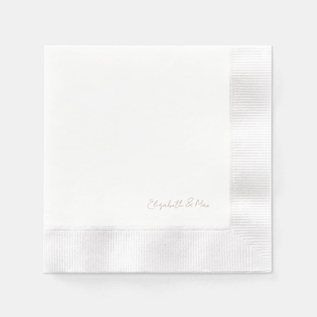 White Gold Script Names Wedding Reception Napkin (Front)