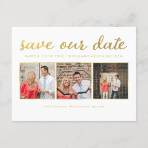 White Gold Script Save Our Date Photo Postcard