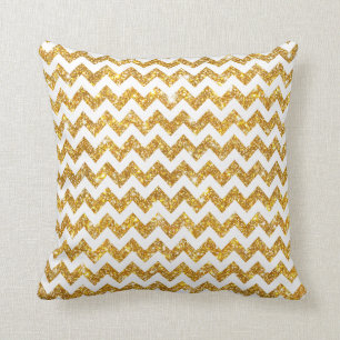White Gold Shining Faux Glitter Chevron Pattern Throw Pillow